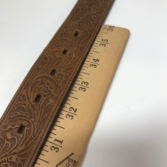 Tony Lama Mens Brown Floral Embossed Top Grain Leather Western Belt 34 C50739 - Picture 7 of 7